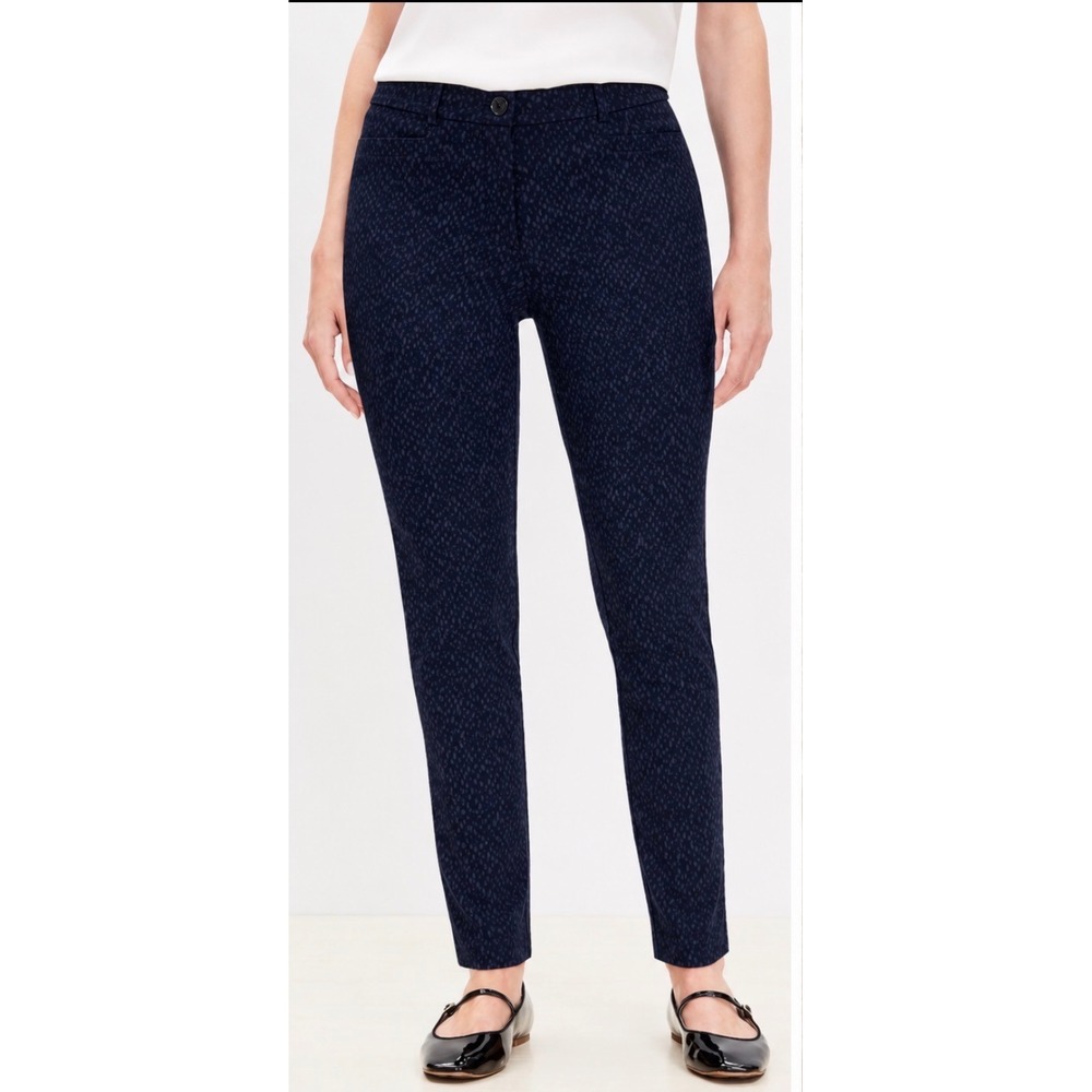 Ann Taylor Loft Curvy Skinny Pants 8P Navy Blue Purple Abstract Print Petite NEW